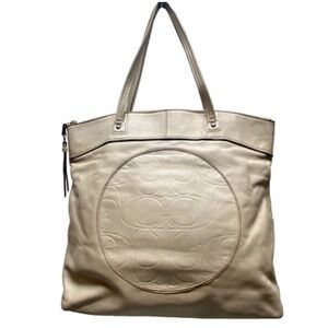 Coach Laura Signature Embossed Large Leather Tote in Taupe